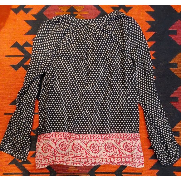Boden Women's Bohemian Style Black Polka Red/Cream Scroll Bottom Top. Size 4 - Picture 2 of 12